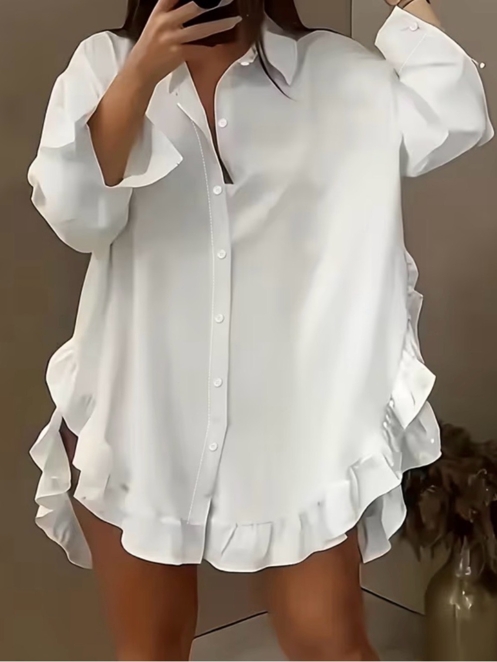 Elegant White Ruffle Button-Down Blouse